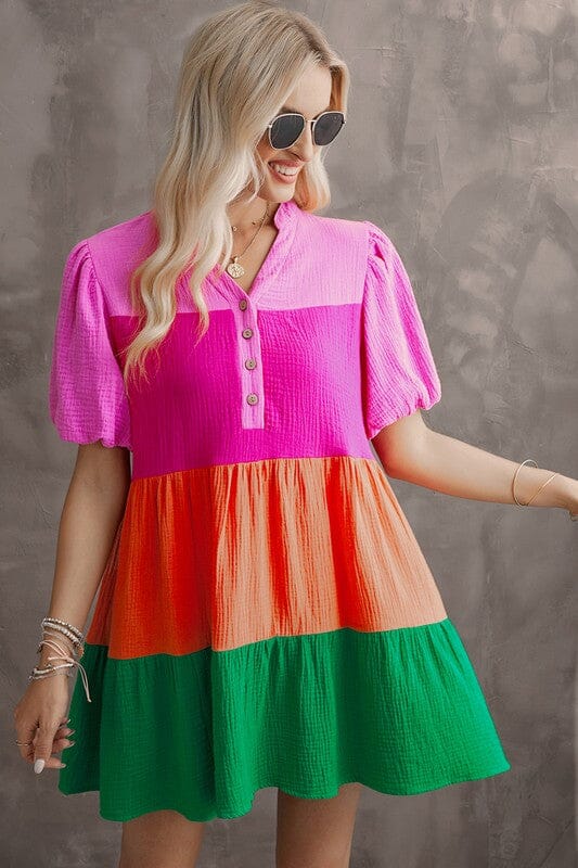Cotton Gauze Vibrant Colorblock Dress sweet lover fashions 