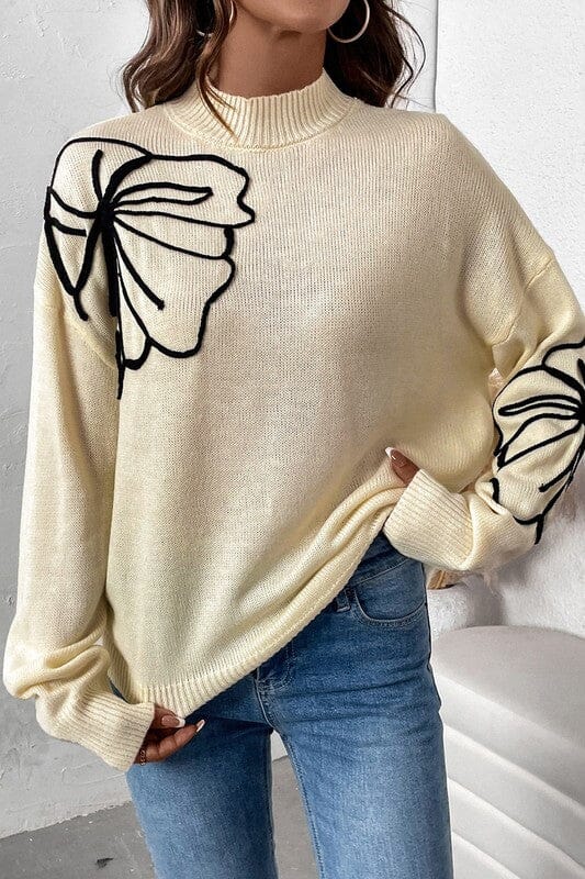 Cream and Black Floral Embroidered Sweater Asia Direct 