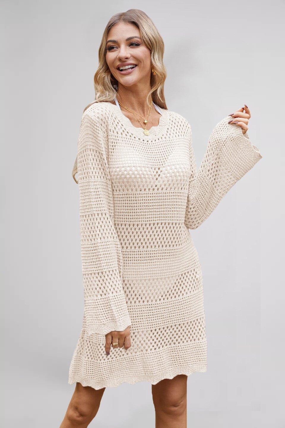Cream Crochet LS Coverup Wholesalesir 