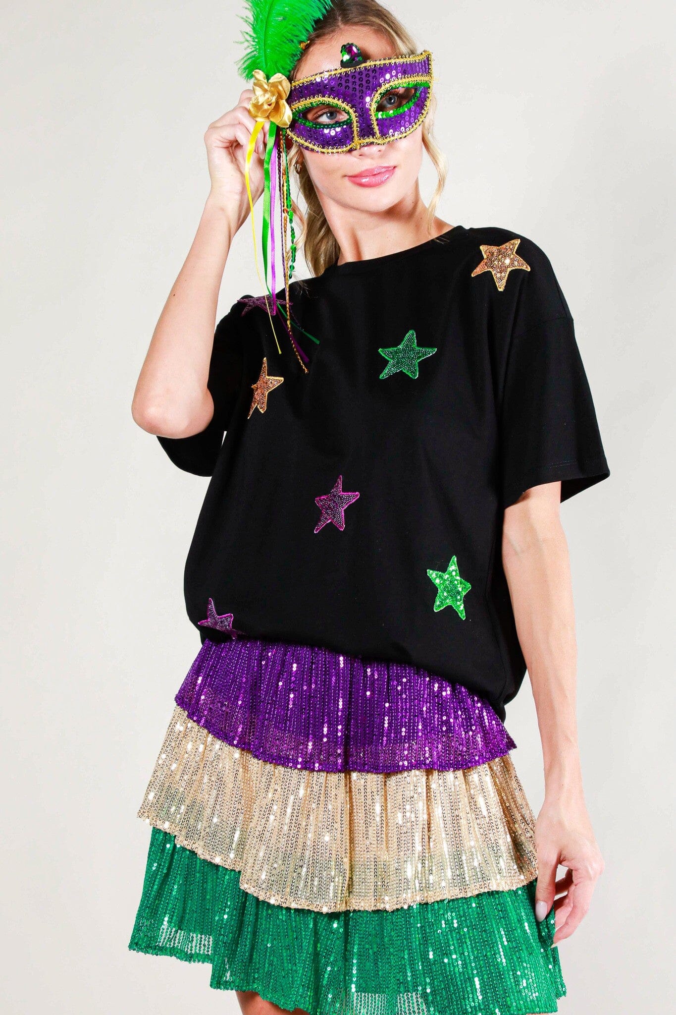 Crew Neck SS Star Sequin Top Vine & Love 