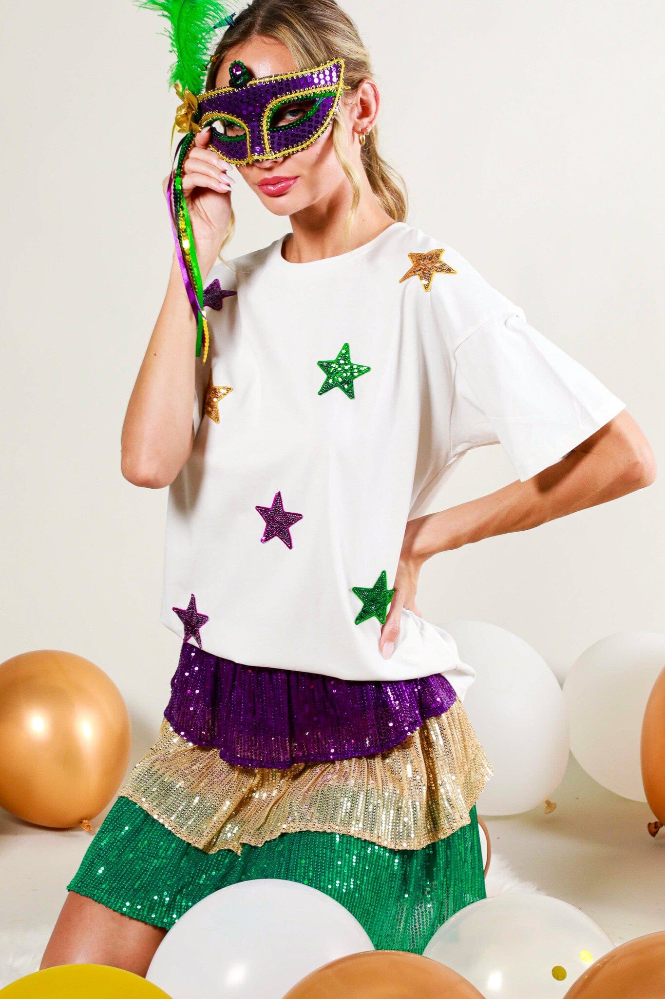 Crew Neck SS Star Sequin Top Vine & Love 