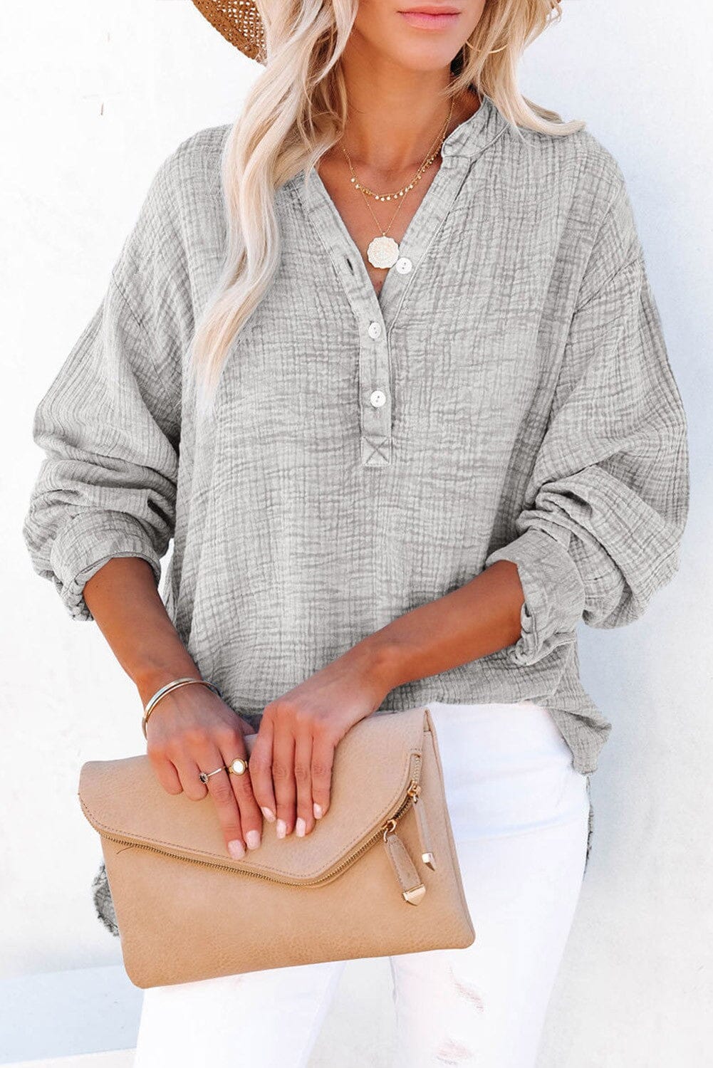 Crinkle Henley LS Blouse Youmi 