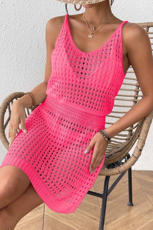 Crochet Smocked Waist Coverup Asia Direct small Pink 