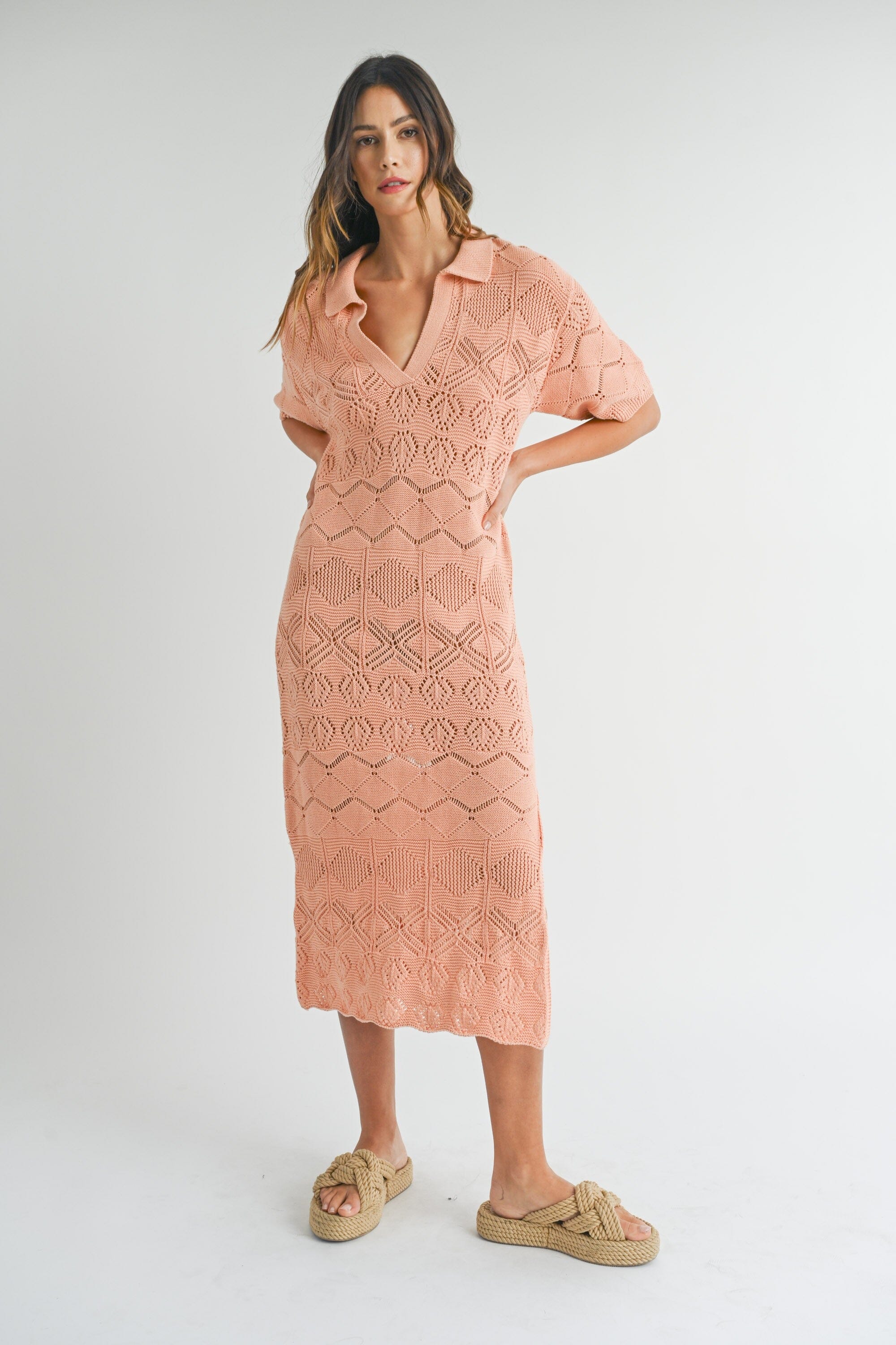 CROCHET SWEATER COLLARED MIDI DRESS Mable 