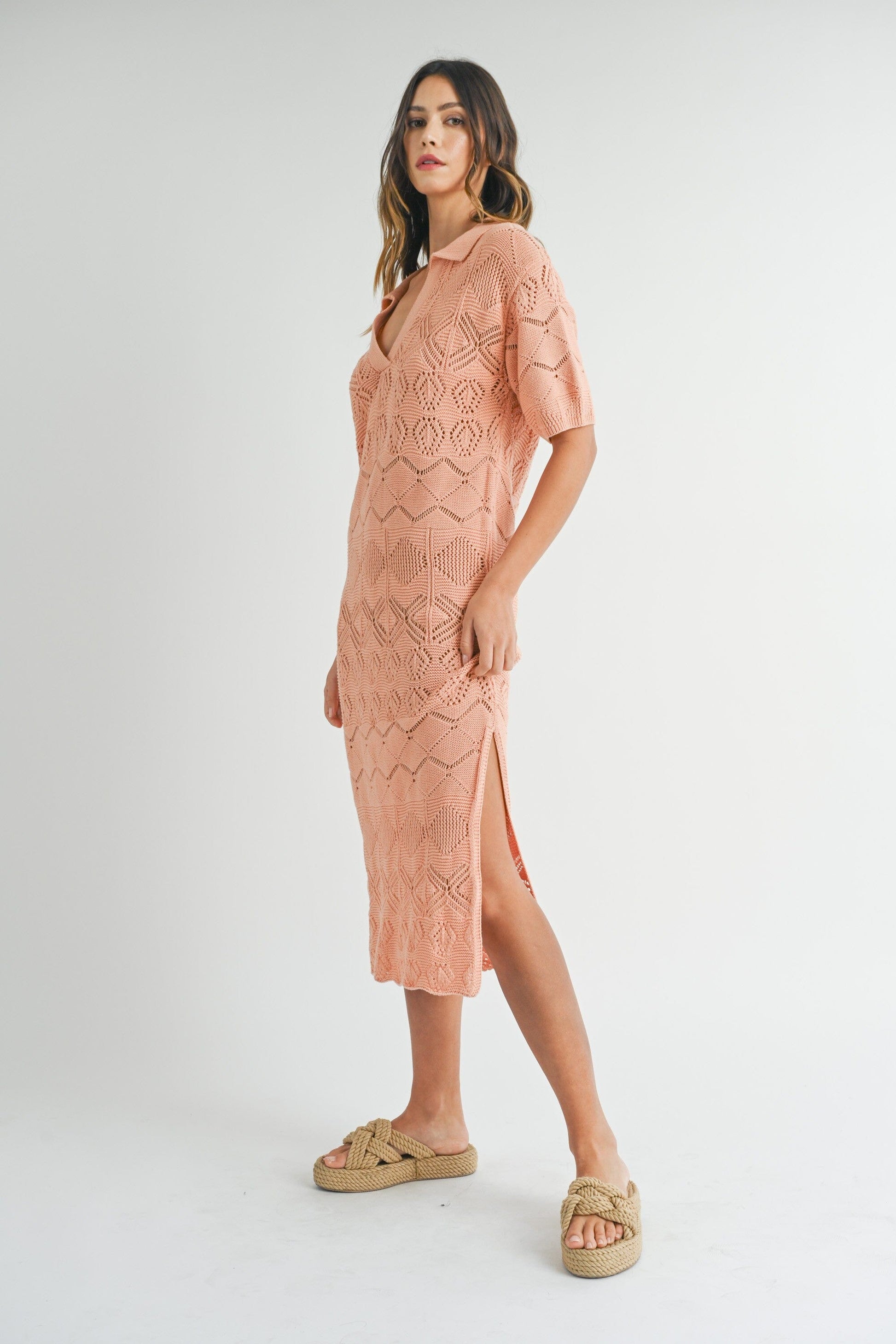CROCHET SWEATER COLLARED MIDI DRESS Mable 