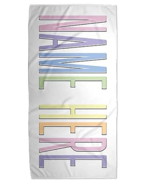 Custom Name Beach Towel GLAM Pastel Rainbow 