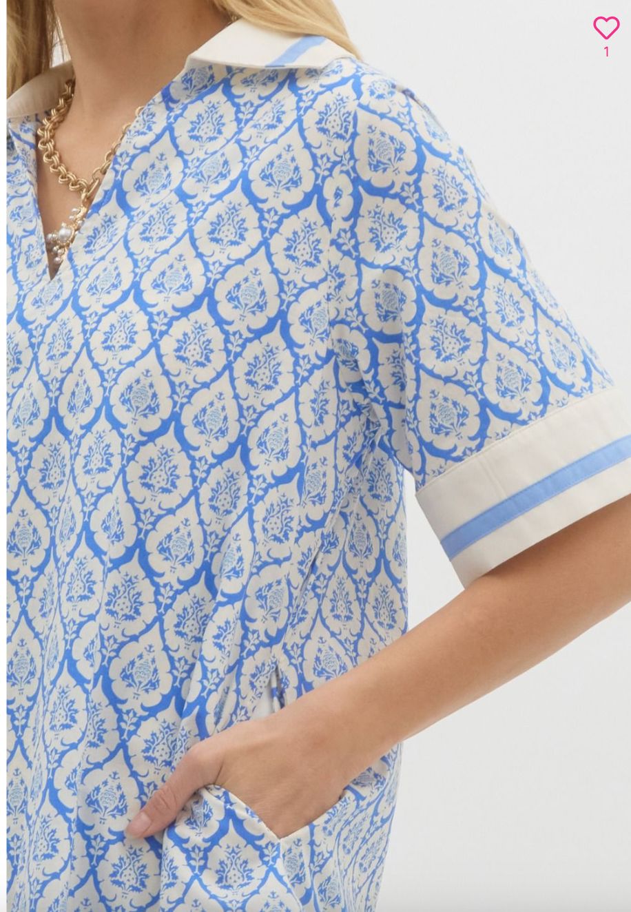 Damask Print Collared Dress Entro 