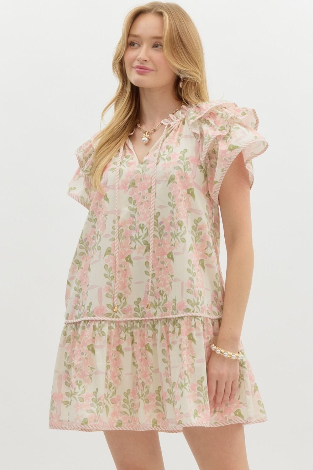 Double Flutter Spring Floral Dress Entro 