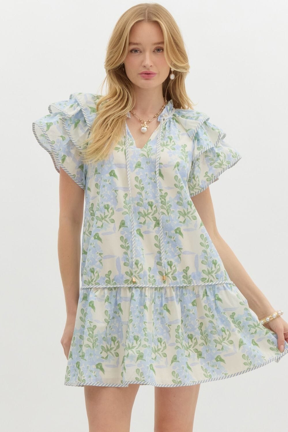 Double Flutter Spring Floral Dress Entro 