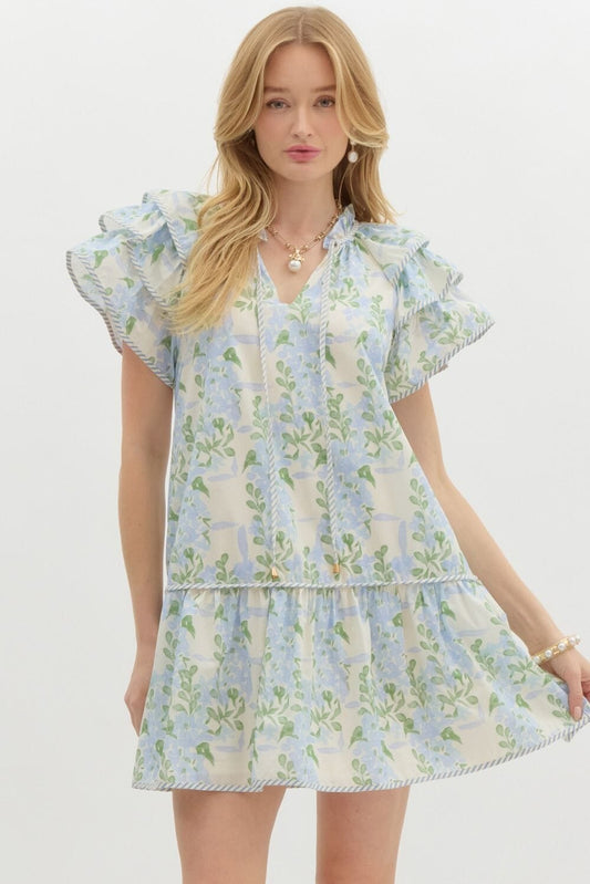 Double Flutter Spring Floral Dress Entro 