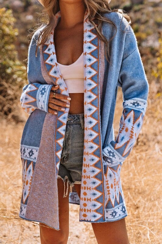 Dusty Blue Geometric Print Cardigan Kentce 