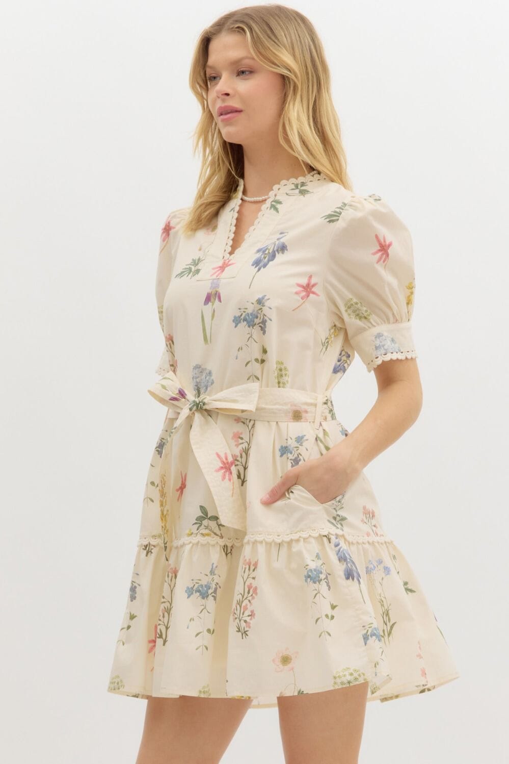 Ecru Floral Poplin Dress Entro 
