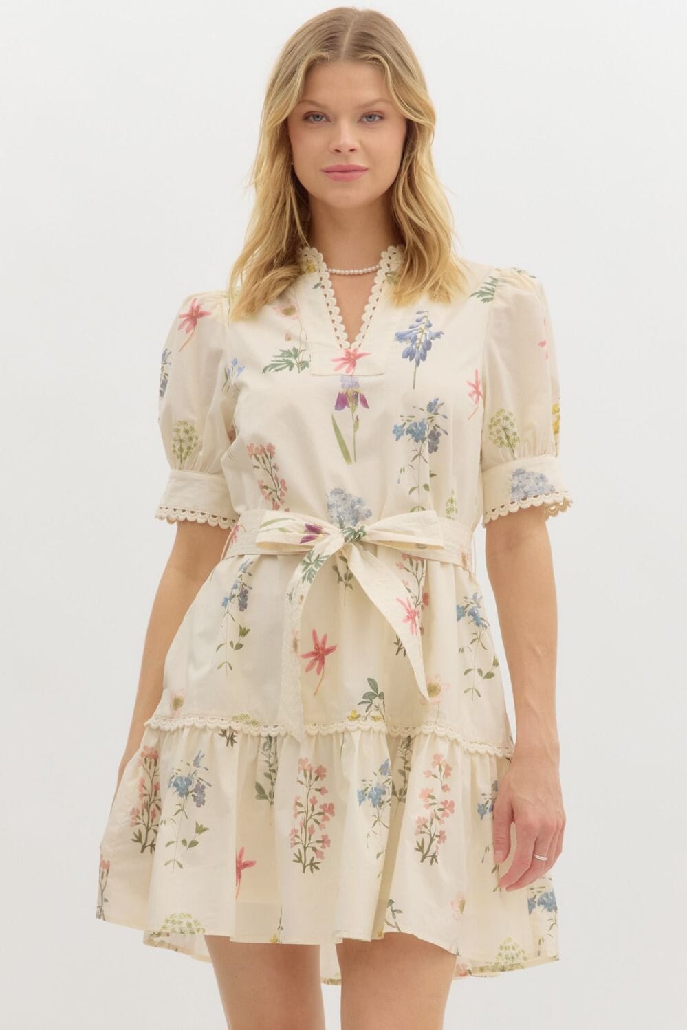 Ecru Floral Poplin Dress Entro 