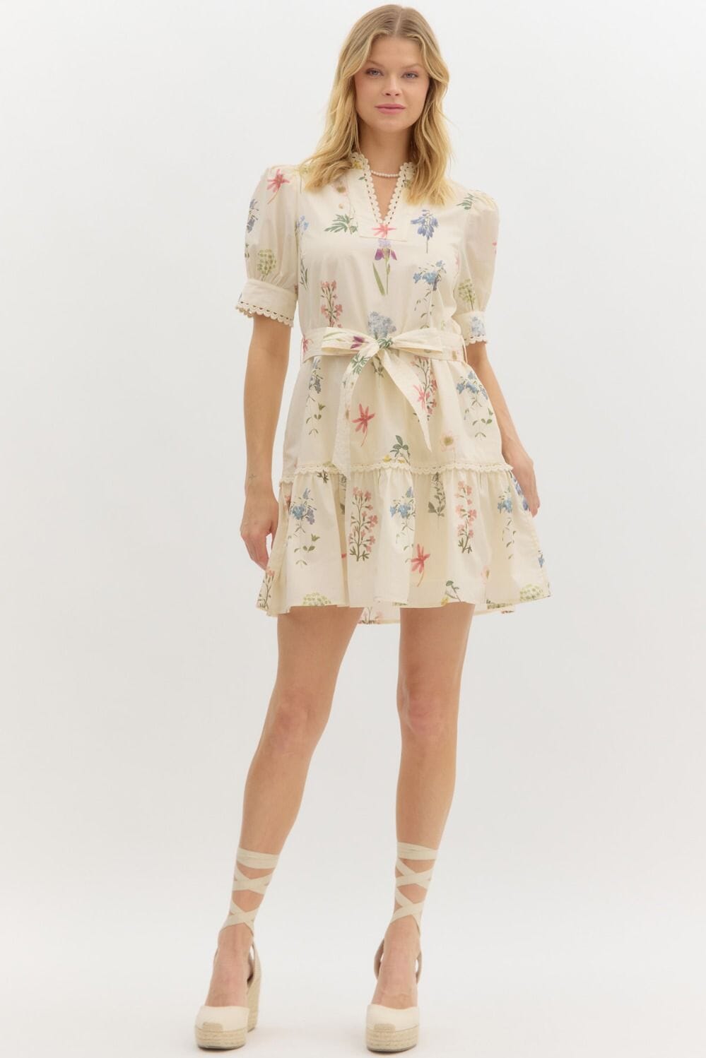 Ecru Floral Poplin Dress Entro 