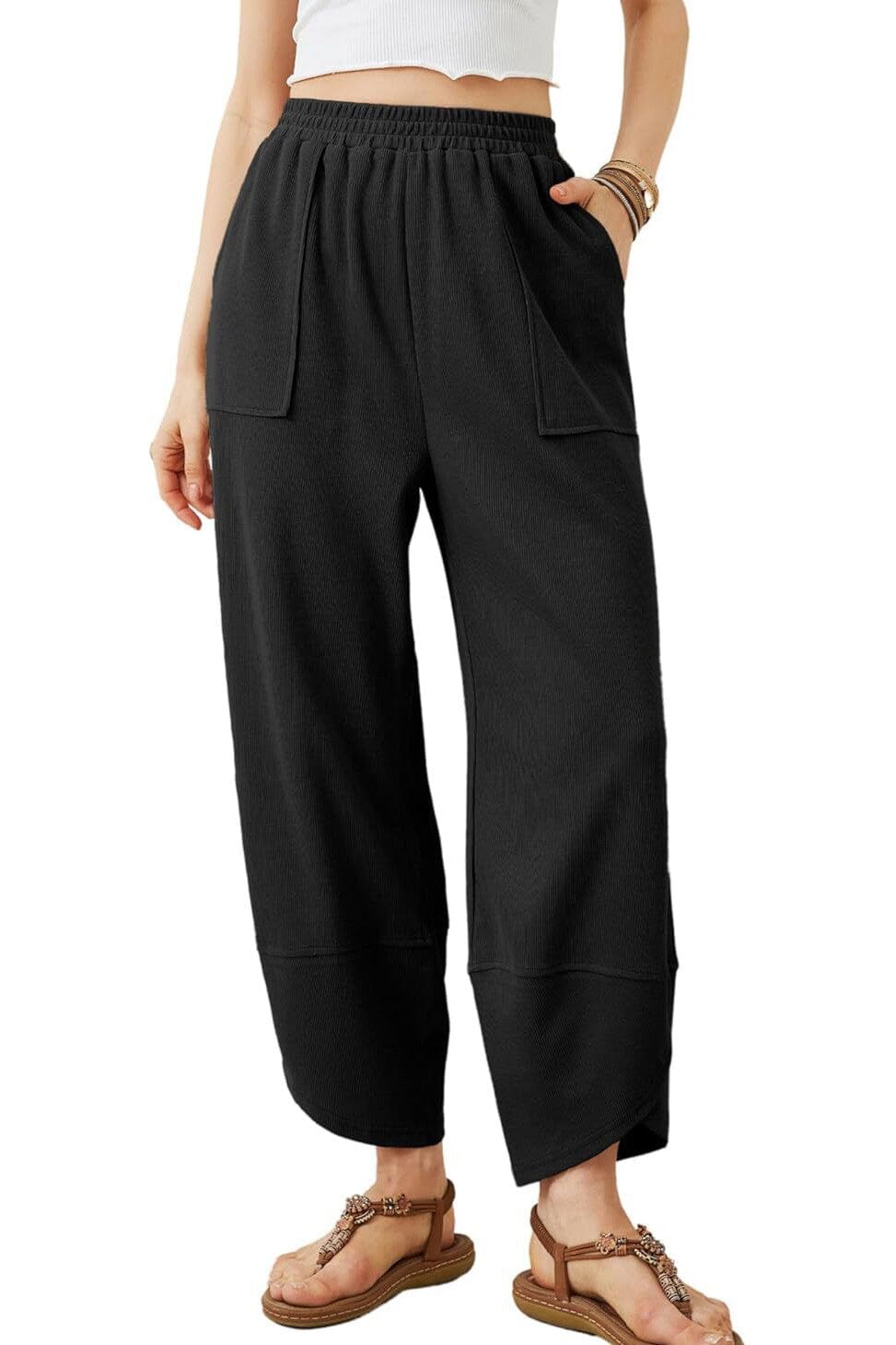 Elastic Waist Pocket Cropped Pants shoppingwill 