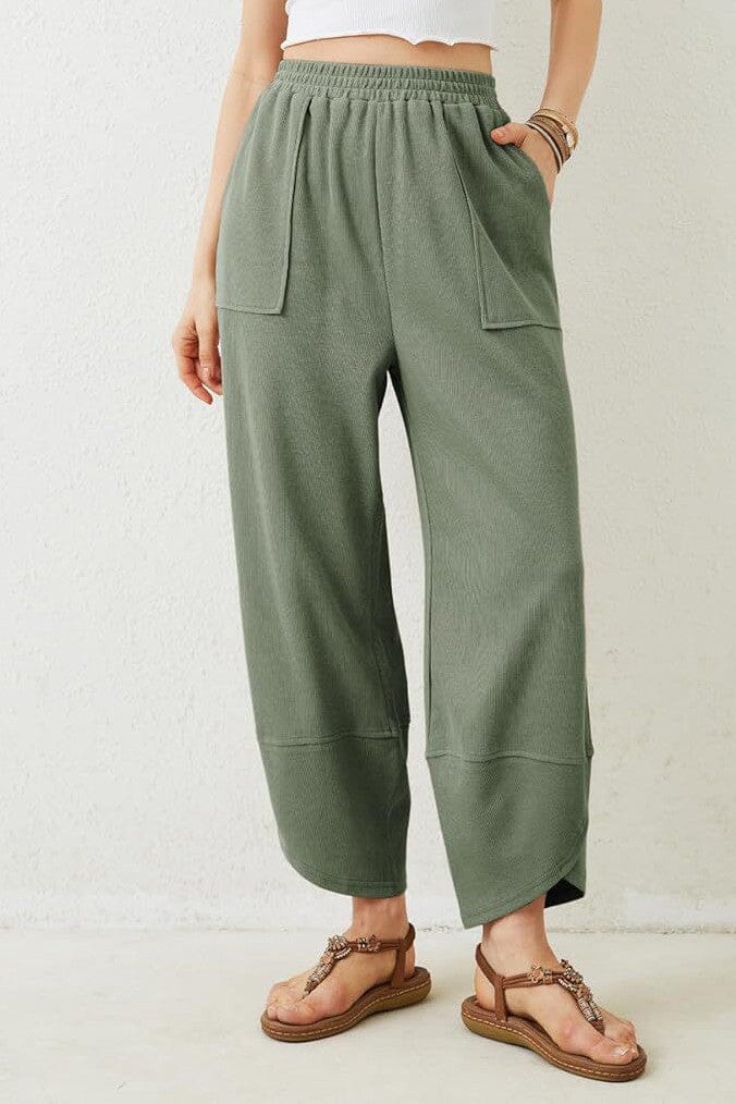 Elastic Waist Pocket Cropped Pants shoppingwill 