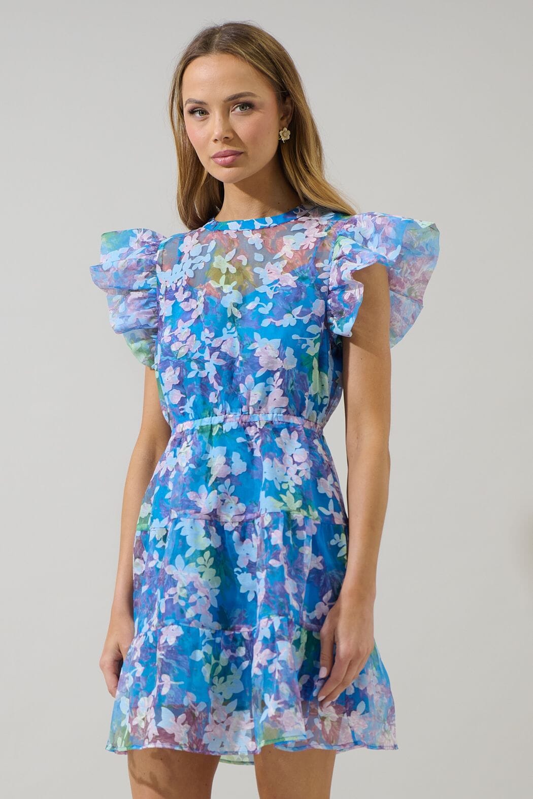 Eleni Blue Floral Organza Dress Sugarlips 