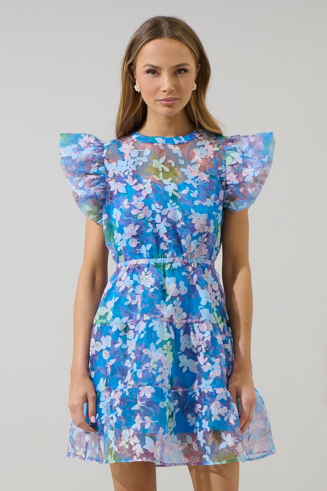 Eleni Blue Floral Organza Dress Sugarlips 