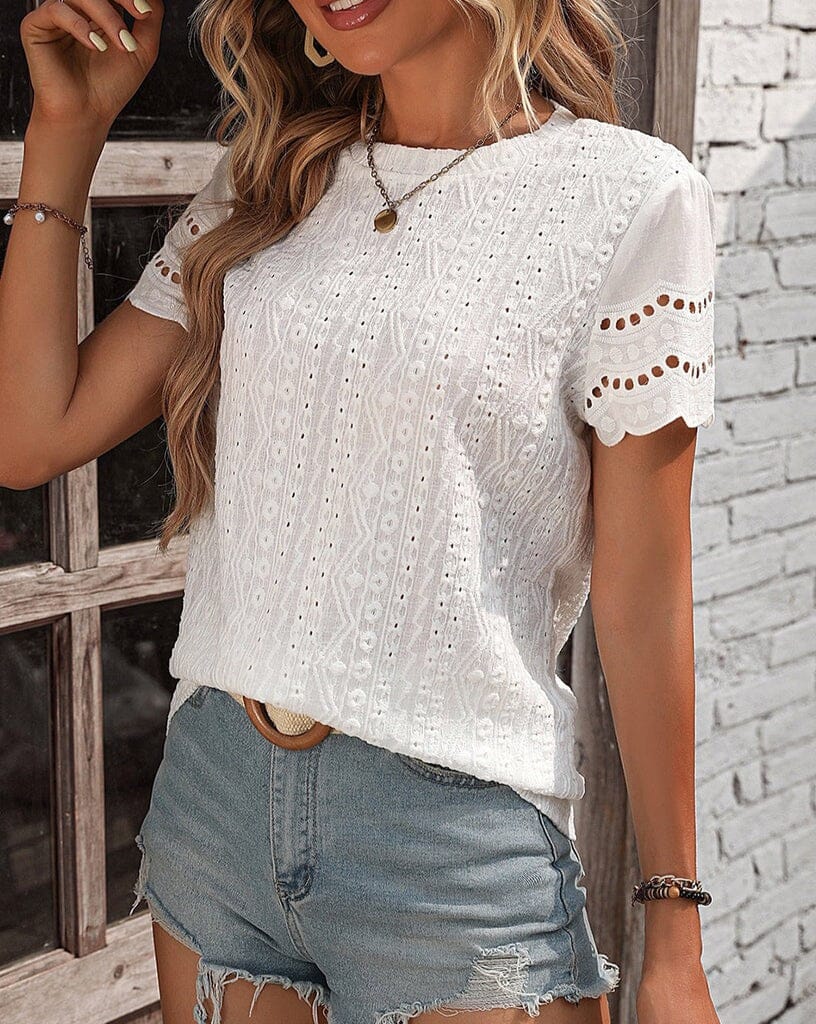 Embroidered Eyelet Scalloped Top pretty bash 