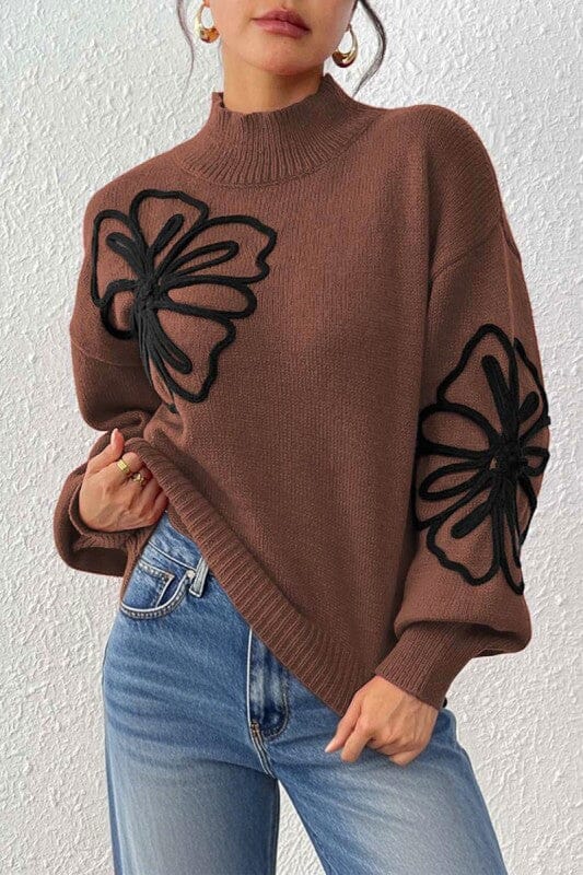 Embroidered Flower Sweater Asia Direct small Coffee 
