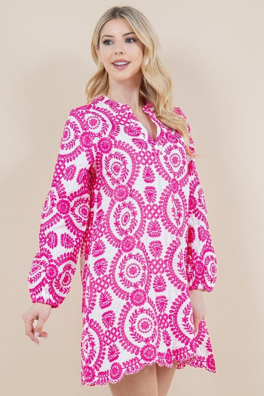EMBROIDERED LONG SLEEVE TUNIC DRESS Sundayup 