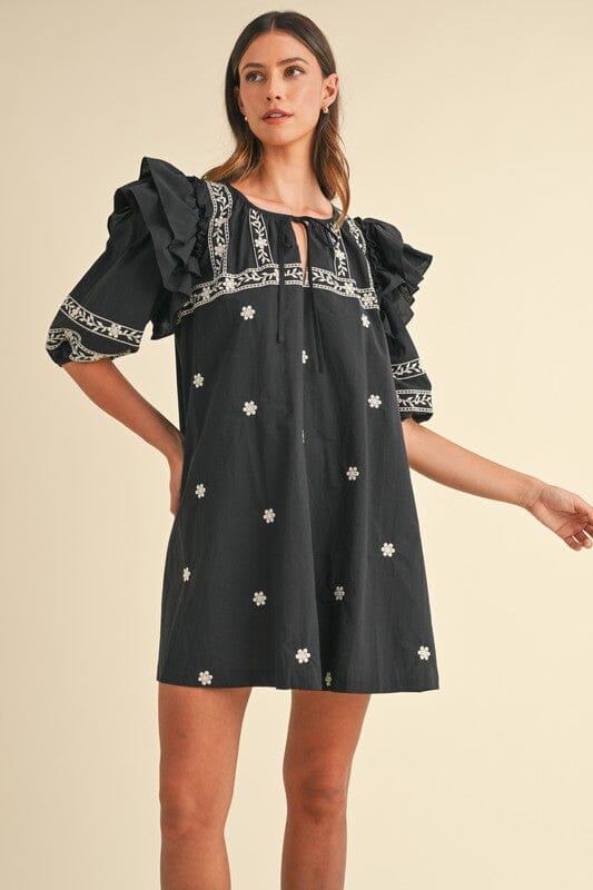 Embroidered Ruffle Sleeve Dress Mable 