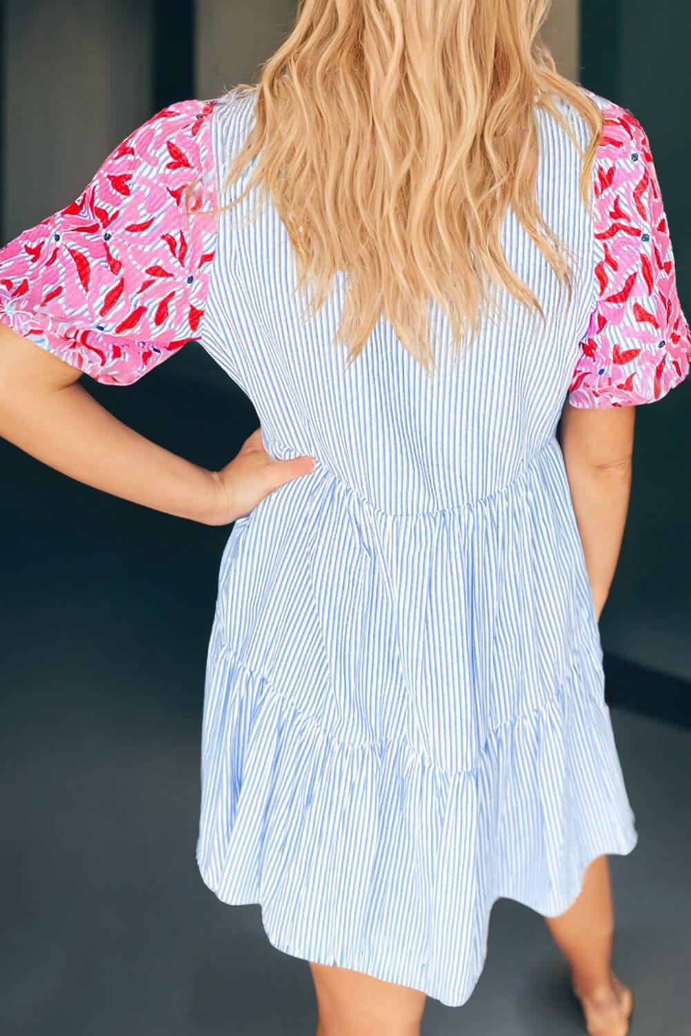 Embroidered Stripe Tiered Ruffle Dress Kentce 