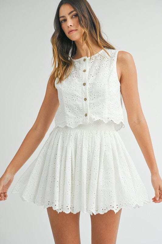 Eyelet Scalloped Skirt Set Mable 