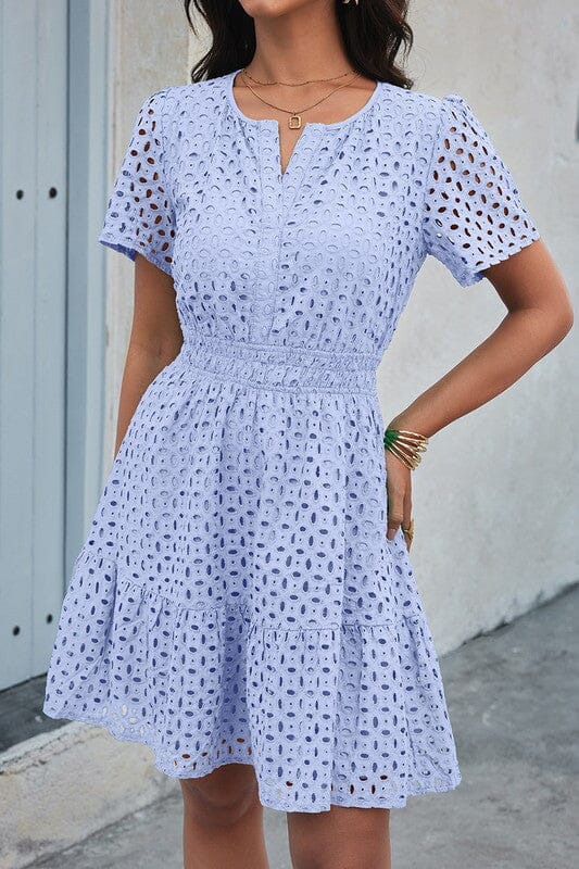 Eyelet Smocked Waist Dress supreme fashion small Powder Blue 