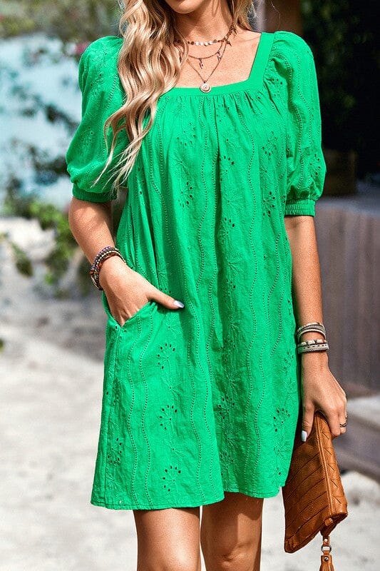 Eyelet Square Neck Dress supreme fashion 