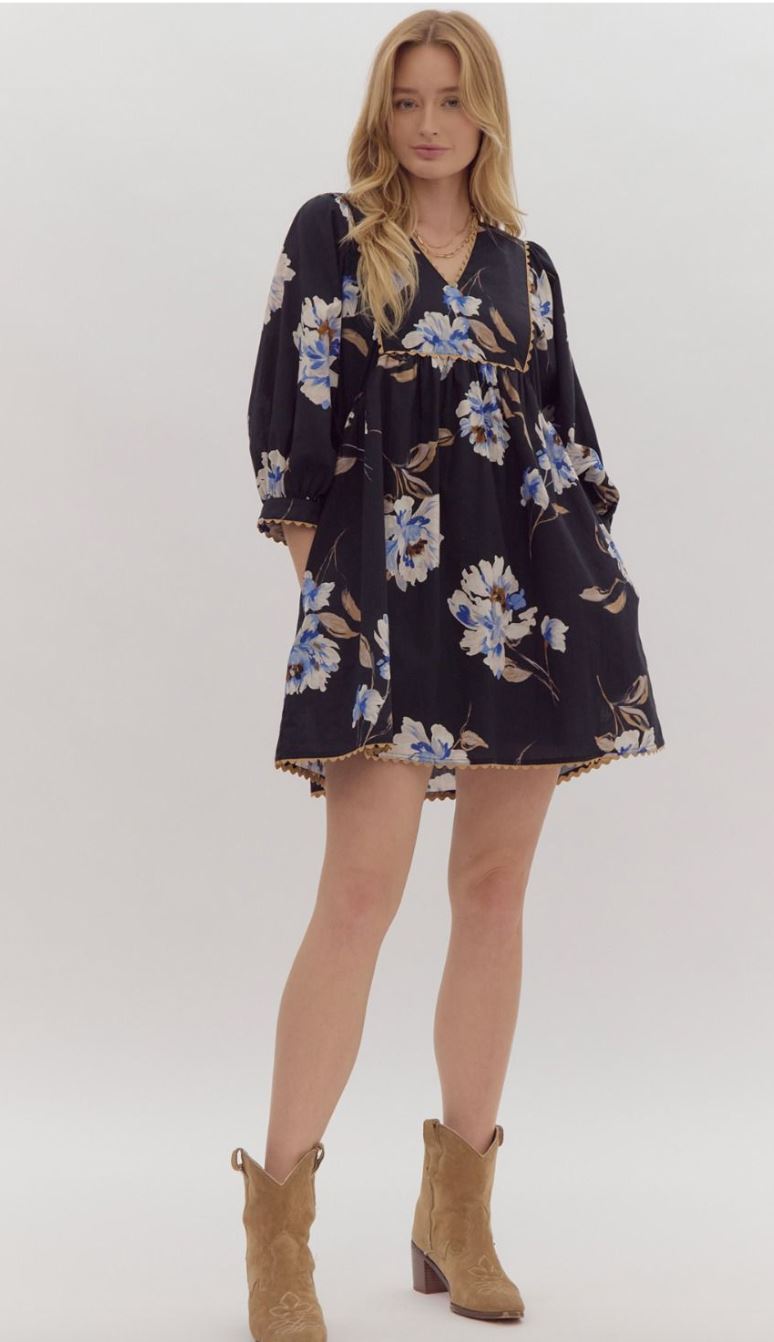 Fall Floral Poplin Dress Entro 