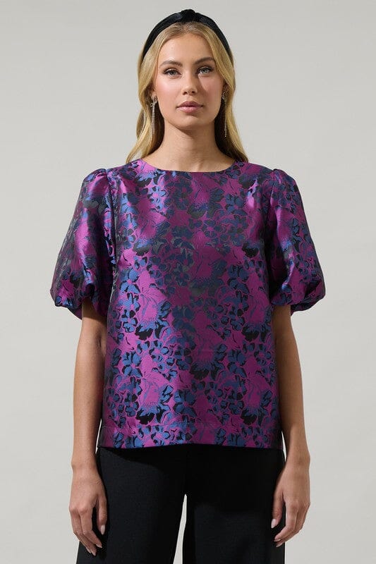 Farah Jacquard Bubble Sleeve Top Sugarlips 