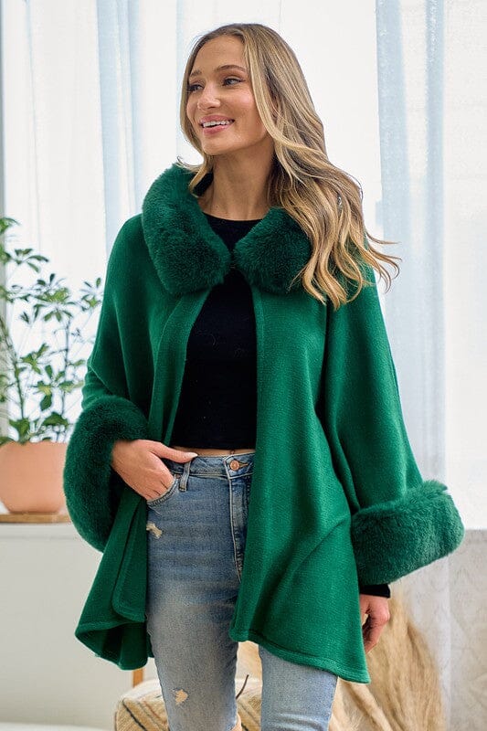 Faux Fur Cape Style Coat On Blue 