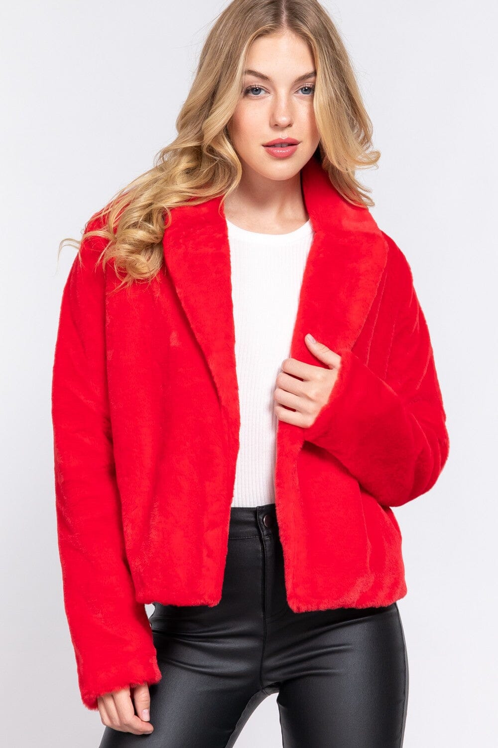 FAUX FUR NOTCHED COLLAR JACKET style up 