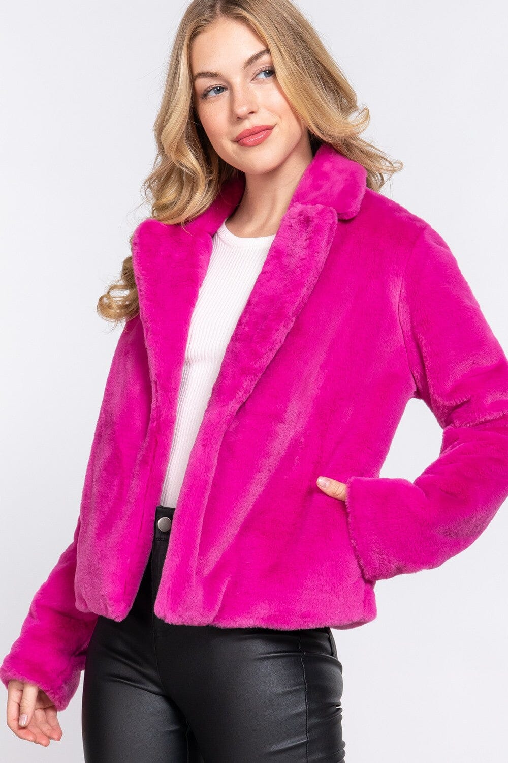 FAUX FUR NOTCHED COLLAR JACKET style up 