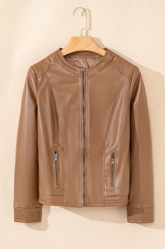 Faux Leather Slim Fit Jacket Kentce 