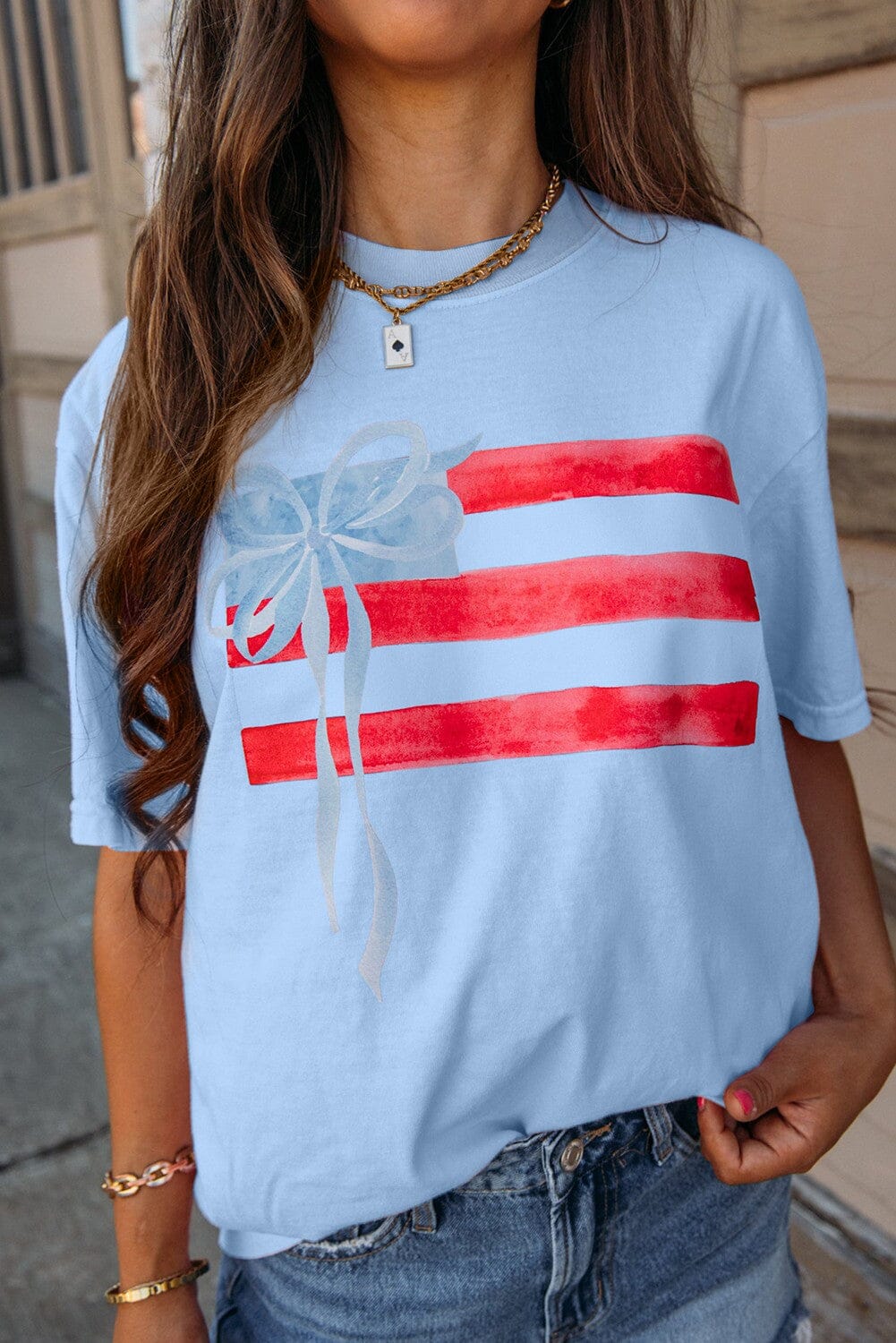 Flag Bow Graphic Crew Neck Tee Kentce 