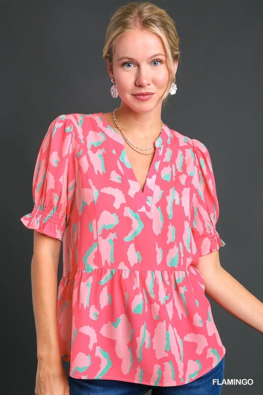 Flamingo Spotted Notched Neck Top Kentce 