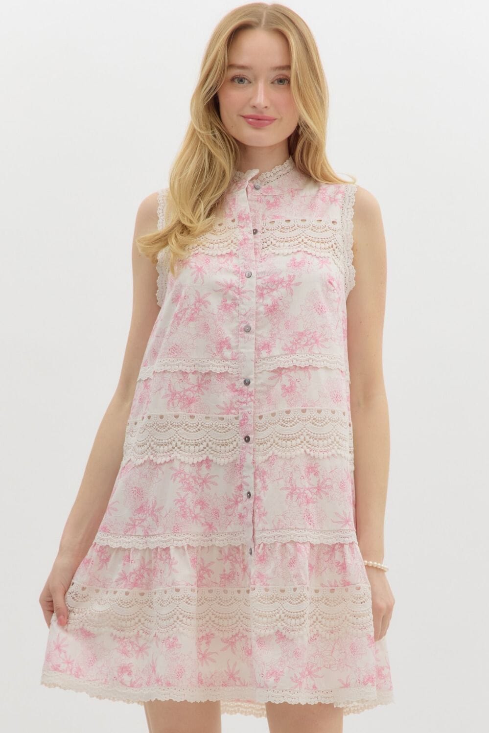 Floral and Lace Tiered Dress Entro 