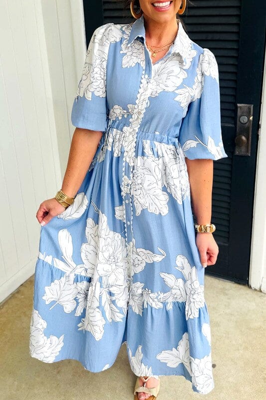 Floral and Ric Rac Button Down Midi Shewin 