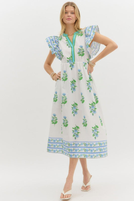 Floral Border Print Midi - ships mid-May Entro 
