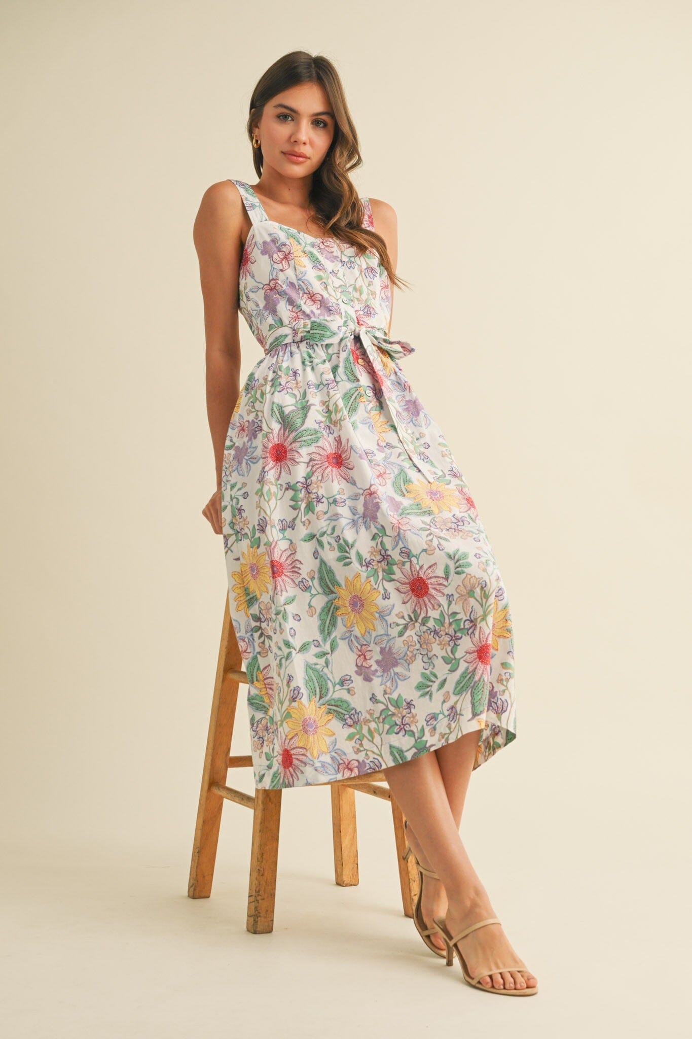 FLORAL BUTTON DOWN BELTED MIDI DRESS &merci 
