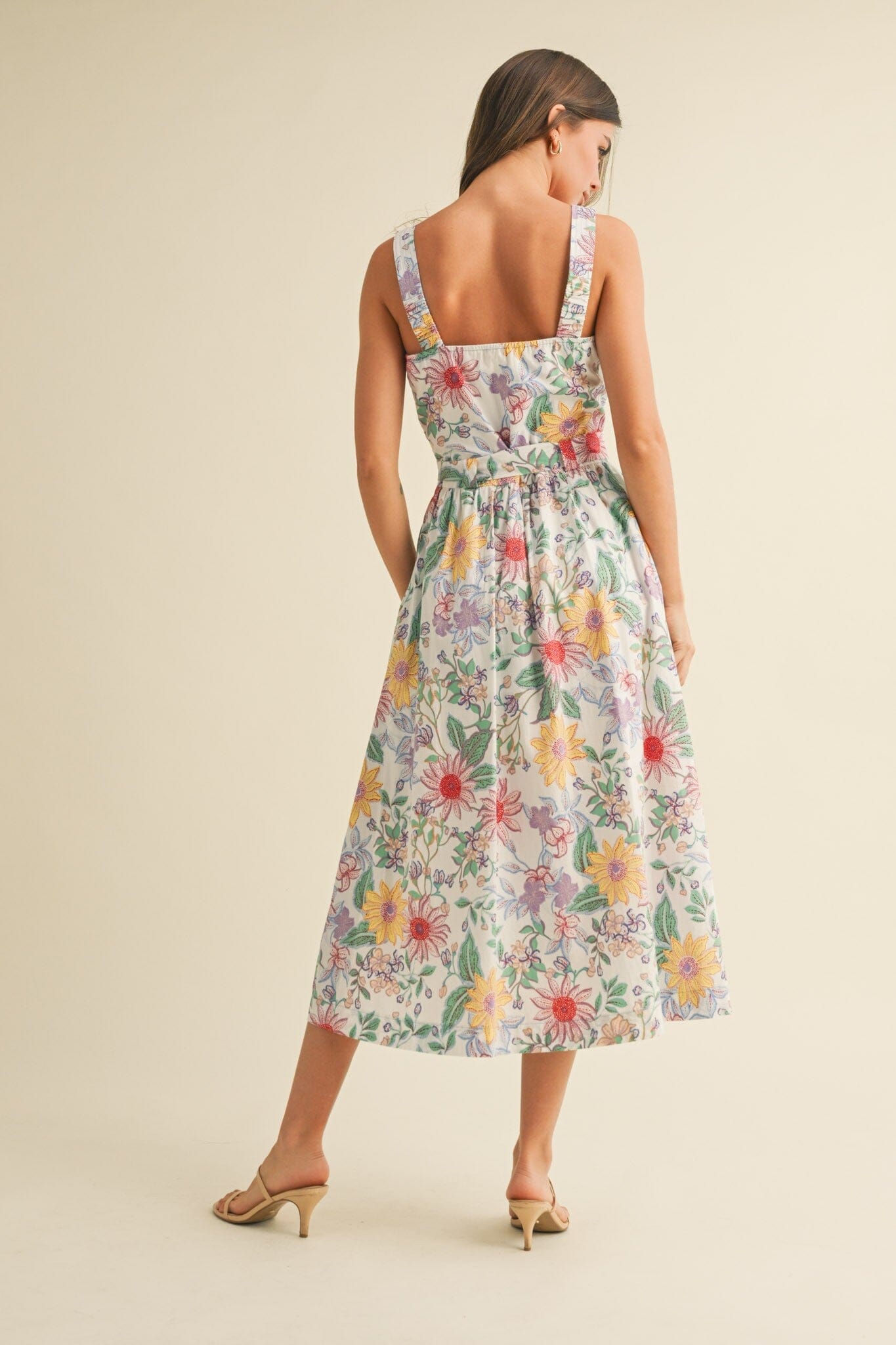 FLORAL BUTTON DOWN BELTED MIDI DRESS &merci 