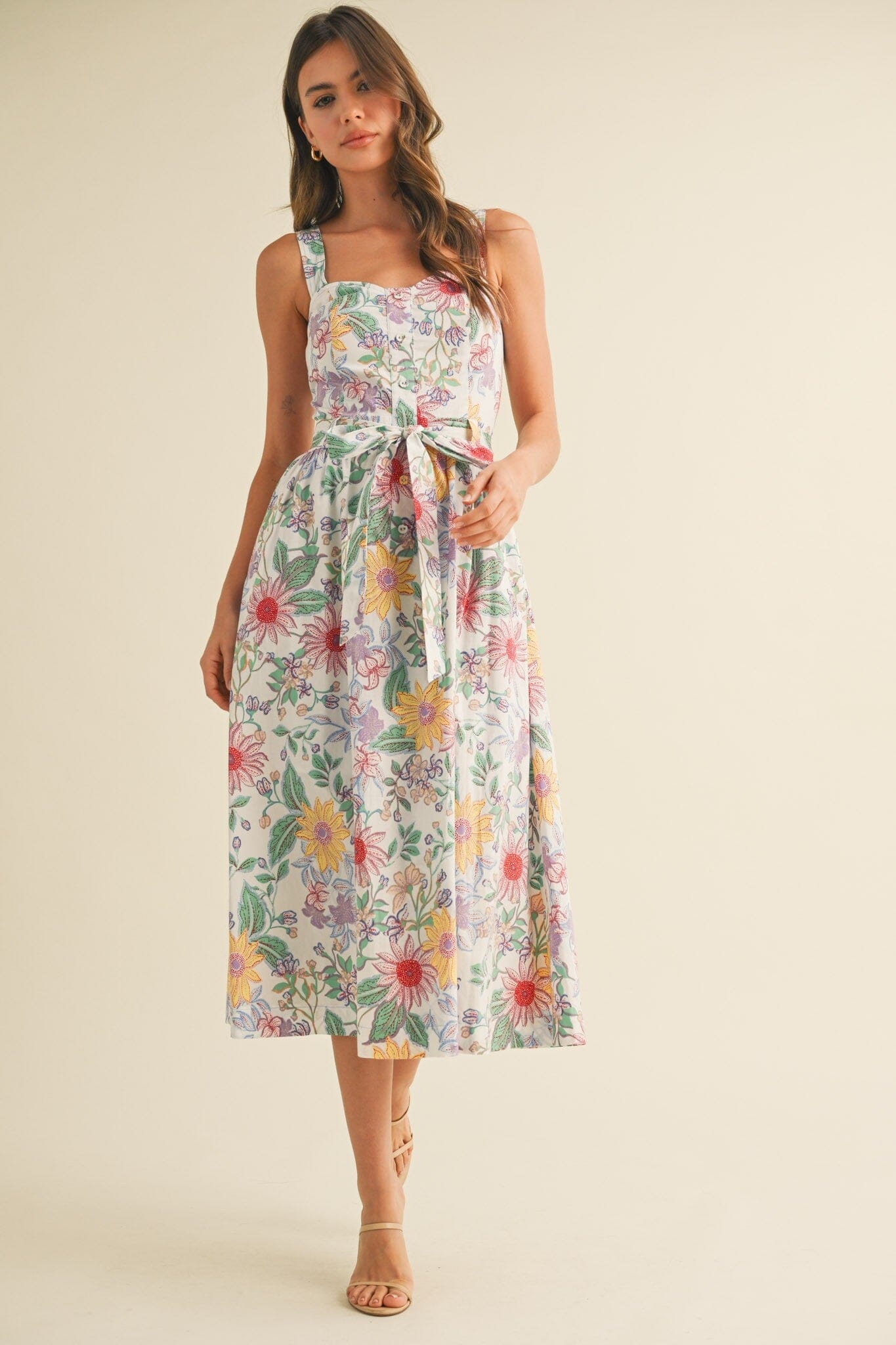 FLORAL BUTTON DOWN BELTED MIDI DRESS &merci 