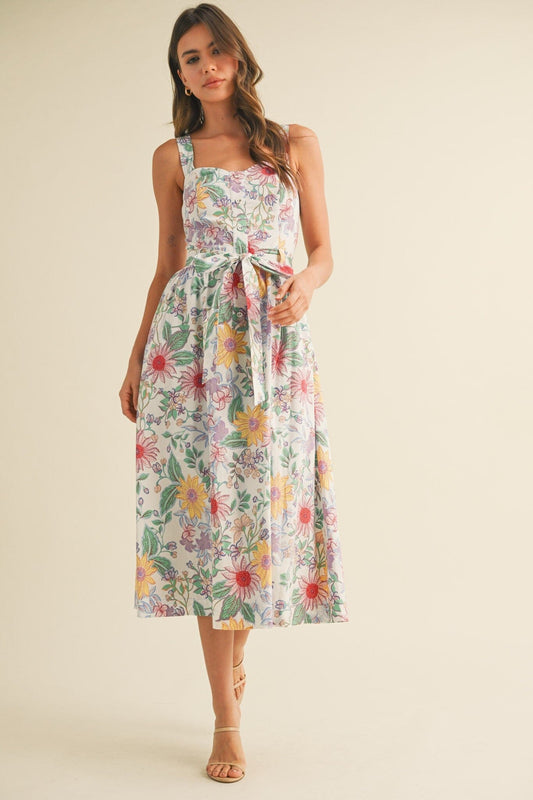 FLORAL BUTTON DOWN BELTED MIDI DRESS &merci 