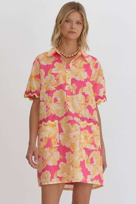 Floral Collared Dress with Ric Rac Trim entro 