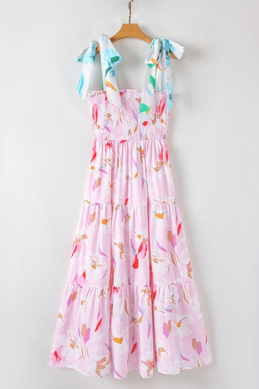Floral Colorblock Shoulder Tie Maxi Shewin 
