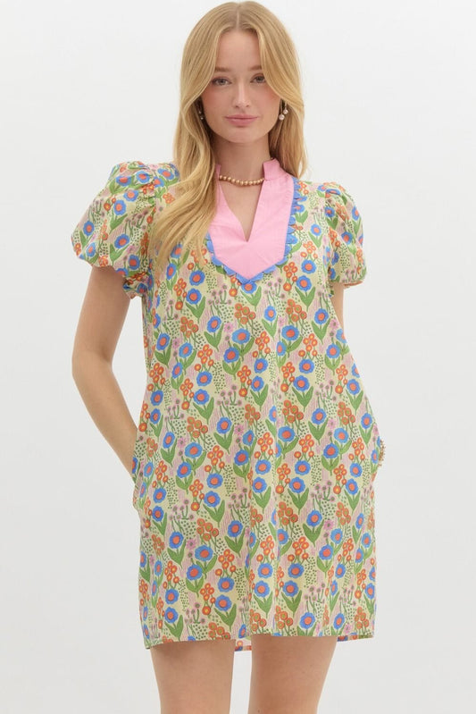 Floral Contrastic Bib Dress Entro 