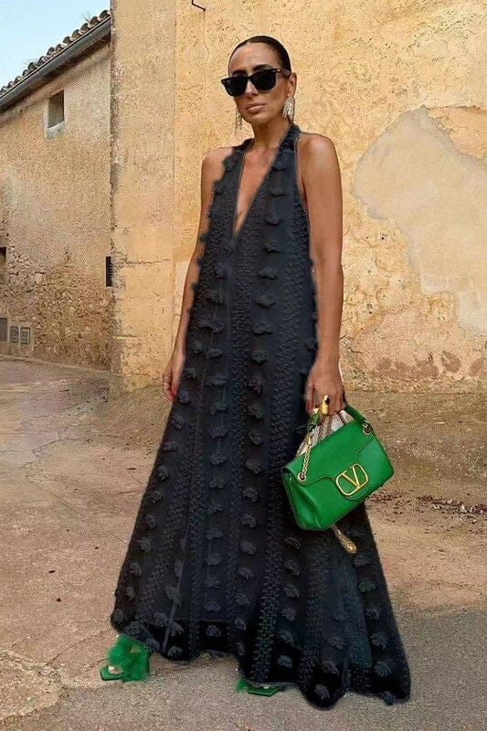 Floral Halter Textured Maxi Dress Mayah Overseas 