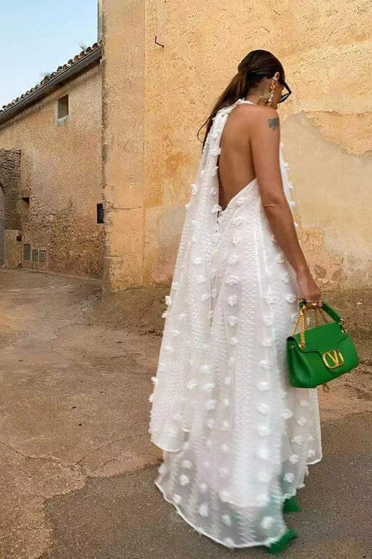 Floral Halter Textured Maxi Dress Mayah Overseas 